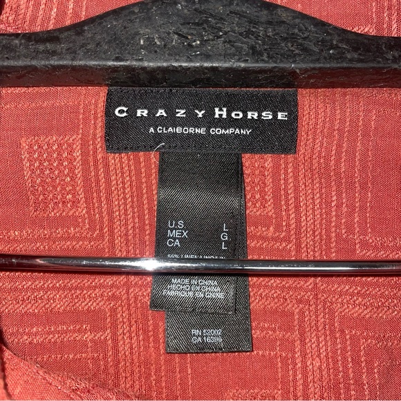 Orange peach crazy horse size large button up short sleeve textured 90s linen - Picture 4 of 9